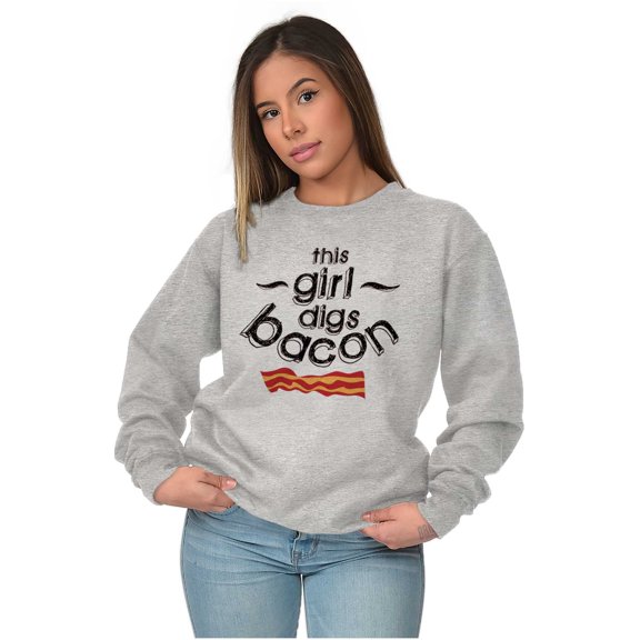 This Girl Digs Bacon Funny Meat Lover Women Crewneck Sweatshirt Brisco Brands S