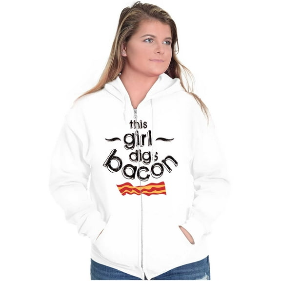 This Girl Digs Bacon Funny Meat Lover Zip Hoodie Sweatshirt Women Brisco Brands S