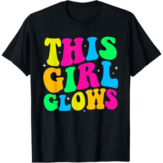 This Girl Glows For Kids Women Girl Colors 80's And 90's T-ShirtMen and women, Black T-shirt, size: Extra large S-4XL