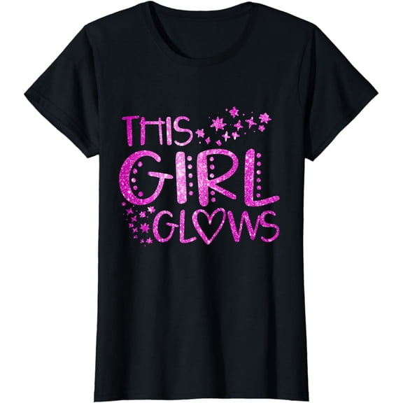 This Girl Glows for Kids and Girls Purple 80's 90's Themed T-Shirt