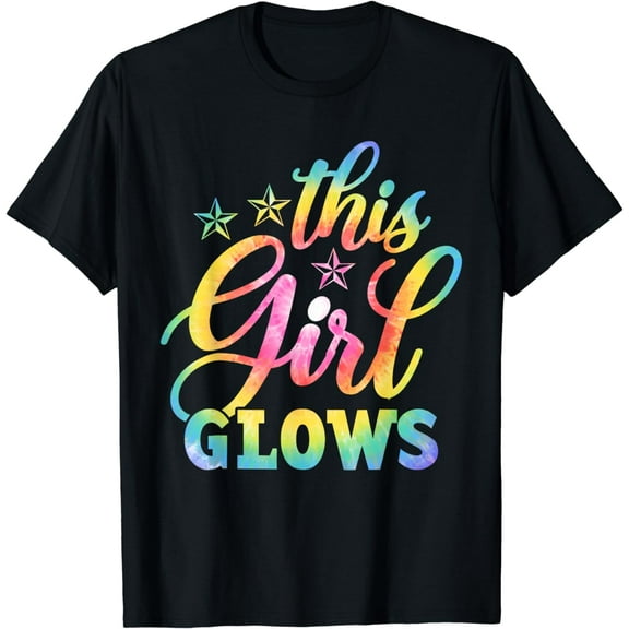 This Girl Glows for Women & Girls Tie Dye 80s Themed Disco Funny Creative Graphic T-Shirt