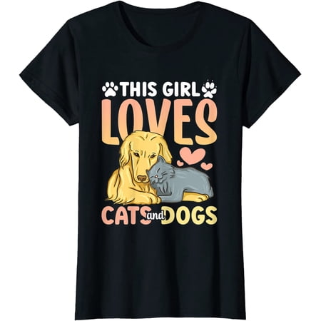 This Girl Loves Cats And Dogs Lover Cat Dog T-Shirt