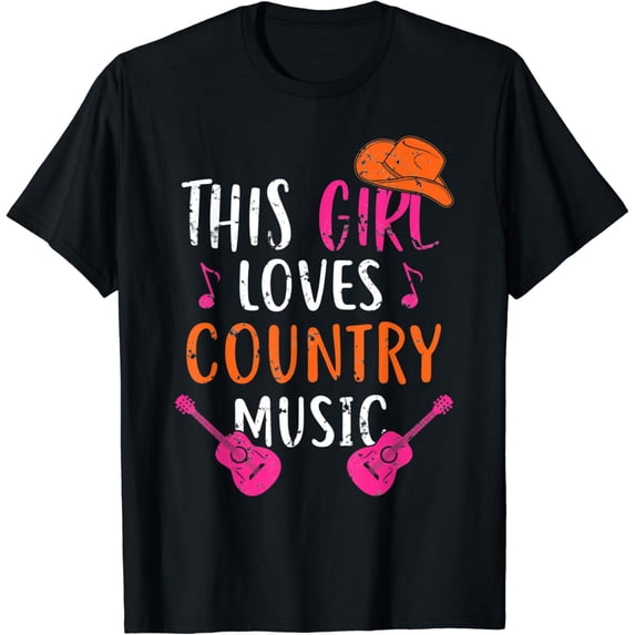 This Girl Loves Country Music Western Hat Musician Guitar T-Shirt Black Medium