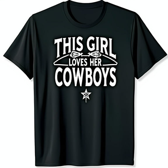 This Girl Loves Her Cowboys Black T-Shirt with Graphic & Lone Star