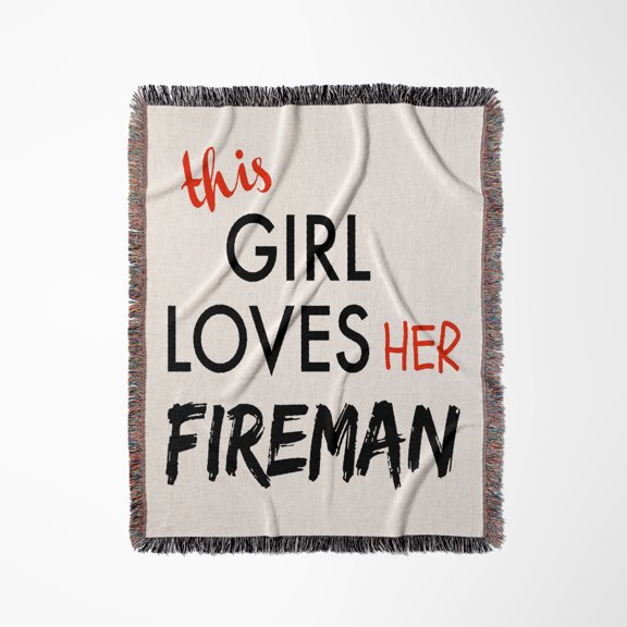 This Girl Loves Her Fireman Black And Red Lettering, Woven Blanket