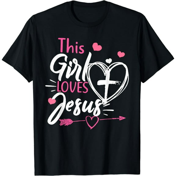 This Girl Loves Jesus Heart Cross Christian Faith Religious T-Shirt