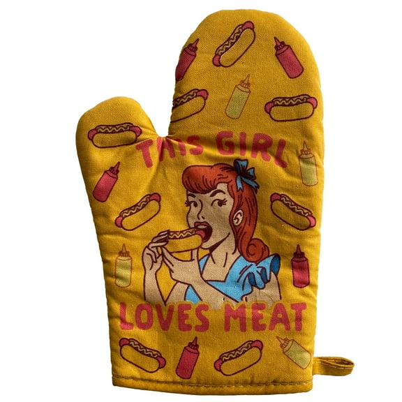 This Girl Loves Meat Oven Mitt Funny Sarcastic Backyard BBQ Bar-b-que Cookout Kitchen Glove