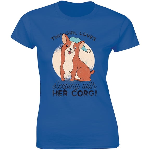 This Girl Loves Sleeping With Her Corgi With Cute Puppy Women's T-Shirt