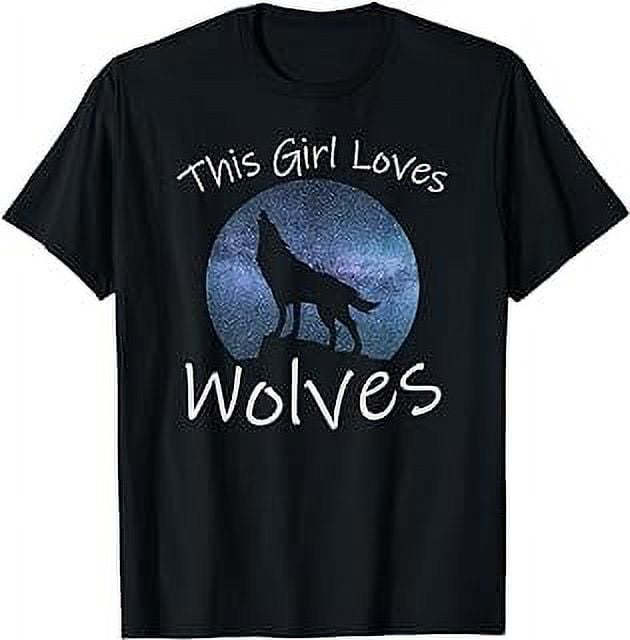 This Girl Loves Wolves Howling Wolf Starry Sky Moon Graphic T-Shirt ...