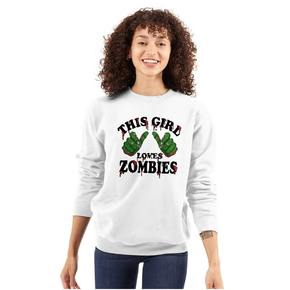 This Girl Loves Zombies Thumb Hands Women Plus Size Crewneck Sweatshirt Brisco Brands 2X
