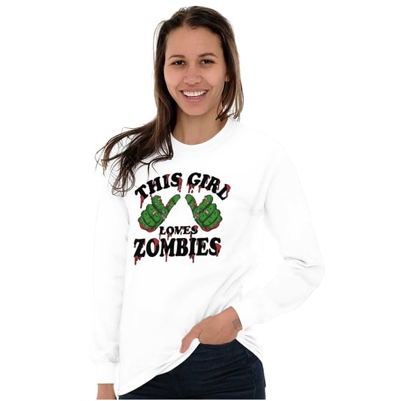 This Girl Loves Zombies Thumb Hands Women's Long Sleeve T Shirt Brisco Brands S