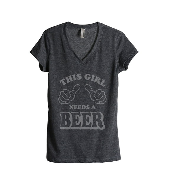 This Girl Needs A Beer Women's Fashion Relaxed V-Neck T-Shirt Tee Charcoal Grey 2X-Large