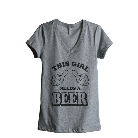 This Girl Needs A Beer Women's Fashion Relaxed V-Neck T-Shirt Tee Heather Grey 2X-Large