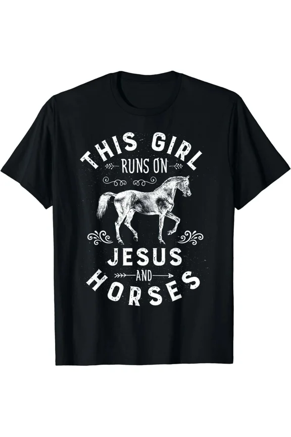 This Girl Runs On Coffee And Horses Equestrian Style Unisex T-Shirt ,up to size 5XL