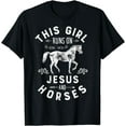 thumbnail image 1 of This Girl Runs On Jesus And Horses Horse Riding Equestrian T-Shirt, 1 of 3