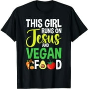 This Girl Runs On Jesus And Vegan Food | Women Veganism T-Shirt,Premium Polyester Breathable Tee Shirt-L