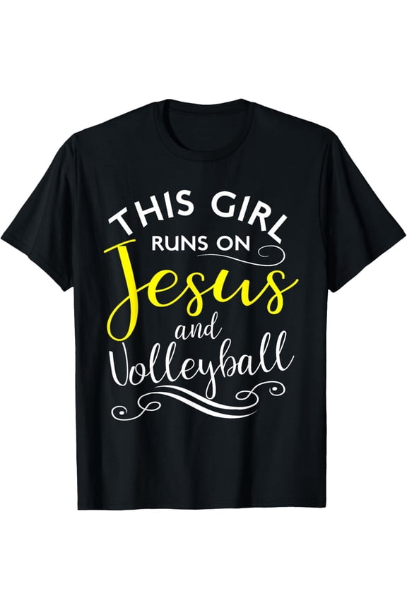 This Girl Runs On Jesus And Volleyball Christian Sport Gift T-Shirt