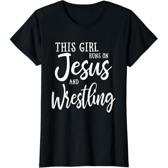 This Girl Runs On Jesus And Wrestling T Shirt Christian Gift T-Shirt