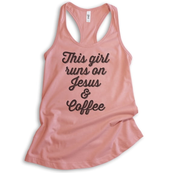 This Girl Runs On Jesus & Coffee Tank Top, Ladies Racerback Tank Top, Cute Coffee Tank, Jesus Tank, Desert Pink, Medium