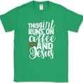 thumbnail image 1 of This Girl Runs on Coffee and Jesus T-Shirt Funny Caffeine Christian Text Tee - Green, XL, 1 of 1