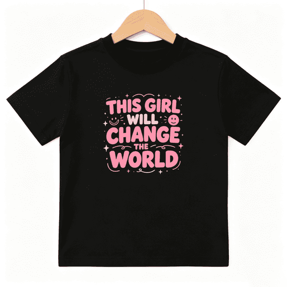 This Girl Will Change The World Girls Graphic Tee, Girl Power 100% Cotton Kids Short Sleeve T-Shirt 4-13Y