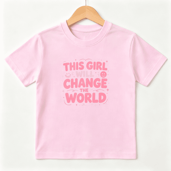 This Girl Will Change The World Girls Graphic Tee, Girl Power 100% Cotton Kids Short Sleeve T-Shirt 4-13Y