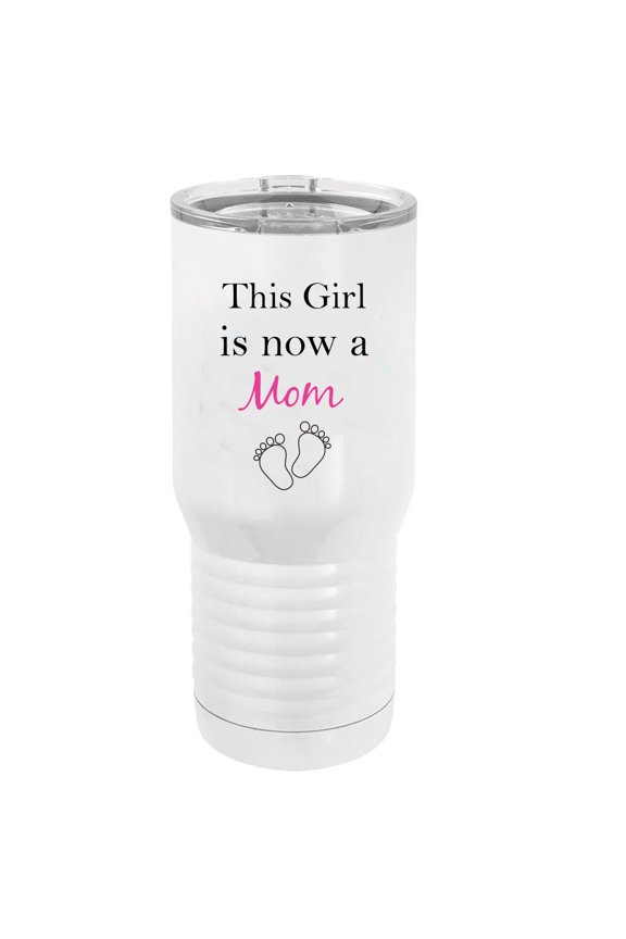 This Girl is now a Mom Stainless Steel Vacuum Double-Walled Insulated 20 Oz Tumbler Travel Coffee Mug with Clear Lid, White