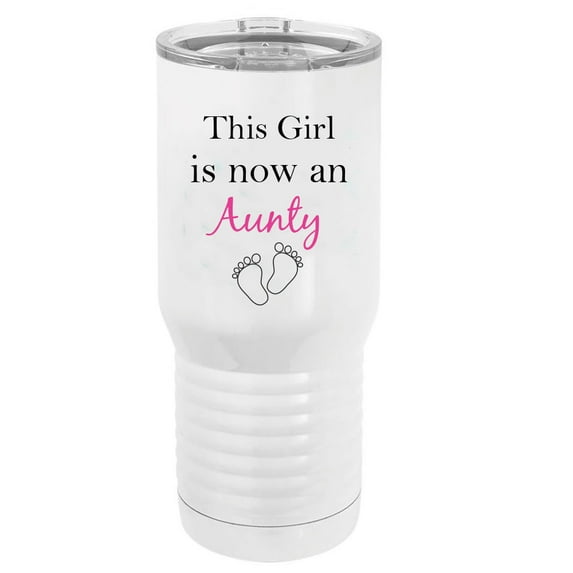 This Girl is now an Aunty Stainless Steel Vacuum Double-Walled Insulated 20 Oz Tumbler Travel Coffee Mug with Clear Lid, White