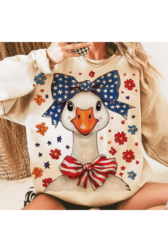 This Goose Is Loose Sweatshirt, 4th of July Patriotic Pullover, Floral Boho Goose Crewneck, Popular Fourth of July Women’s Shirt