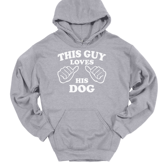 This Guy Loves His Dog Hooded Sweatshirt Hoodie Funny Animal Novelty Gift - Heather Grey, L