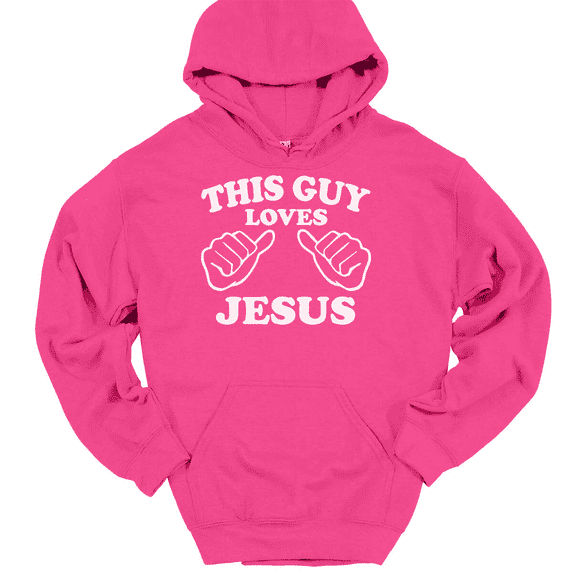 This Guy Loves Jesus Hooded Sweatshirt Hoodie Christian God Faith Gift - Pink, 3XL
