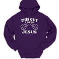 thumbnail image 1 of This Guy Loves Jesus Hooded Sweatshirt Hoodie Christian God Faith Gift - Purple, L, 1 of 1