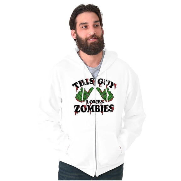This Guy Loves Zombie Dead Hands Men's Big & Tall Graphic Zip Up Hoodie Brisco Brands 2X