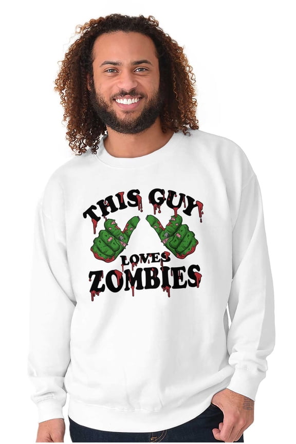 This Guy Loves Zombie Dead Hands Men's Crewneck Sweatshirt Brisco Brands X