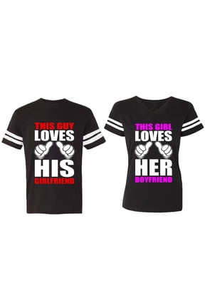 This Guy Lovs His Her Girlfriend Boyfriend Matching Couple Cotton Jerseys (Men Black / Women Black) (Men XL / Women XL)