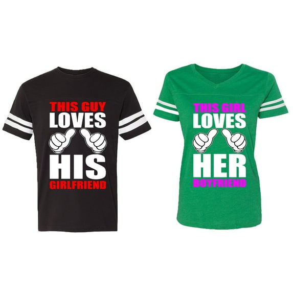 This Guy Lovs His Her Girlfriend Boyfriend Matching Couple Cotton Jerseys (Men Black / Women Green) (Men S / Women XXL)