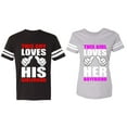 thumbnail image 1 of This Guy Lovs His Her Girlfriend Boyfriend Matching Couple Cotton Jerseys (Men Black / Women Heather) (Men L / Women XL), 1 of 3