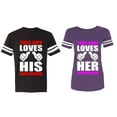 thumbnail image 1 of This Guy Lovs His Her Girlfriend Boyfriend Matching Couple Cotton Jerseys (Men Black / Women Purple) (Men XL / Women XXL), 1 of 3