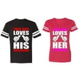 thumbnail image 1 of This Guy Lovs His Her Girlfriend Boyfriend Matching Couple Cotton Jerseys (Men Black / Women Red) (Men S / Women L), 1 of 3