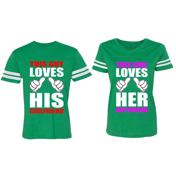 This Guy Lovs His Her Girlfriend Boyfriend Matching Couple Cotton Jerseys (Men Green / Women Green) (Men XXL / Women M)