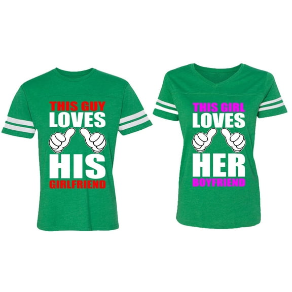 This Guy Lovs His Her Girlfriend Boyfriend Matching Couple Cotton Jerseys (Men Green / Women Green) (Men XXL / Women S)