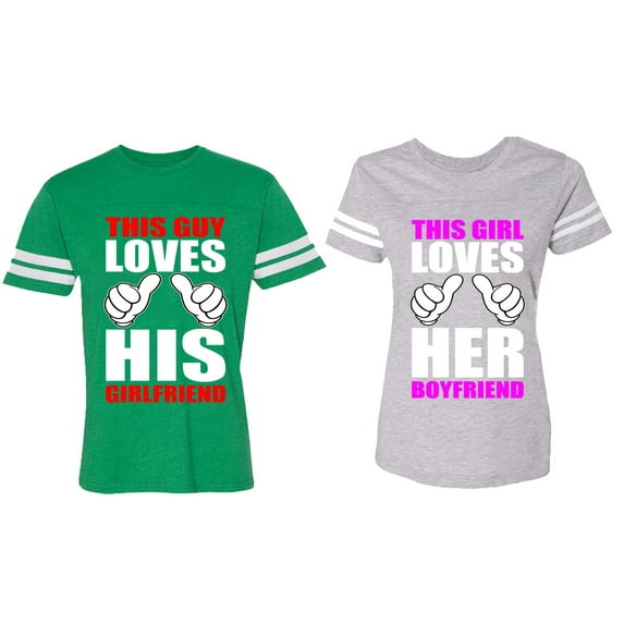 This Guy Lovs His Her Girlfriend Boyfriend Matching Couple Cotton Jerseys (Men Green / Women Heather) (Men L / Women M)