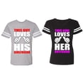 thumbnail image 1 of This Guy Lovs His Her Girlfriend Boyfriend Matching Couple Cotton Jerseys (Men Heather / Women Black) (Men S / Women M), 1 of 3