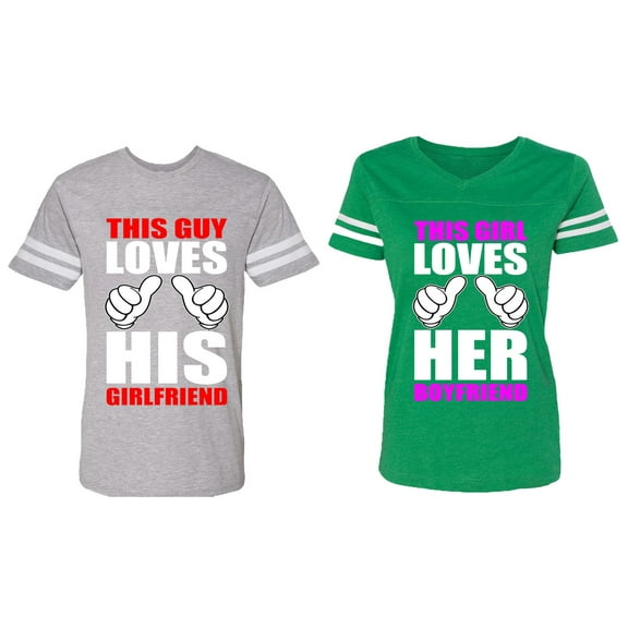 This Guy Lovs His Her Girlfriend Boyfriend Matching Couple Cotton Jerseys (Men Heather / Women Green) (Men M / Women M)