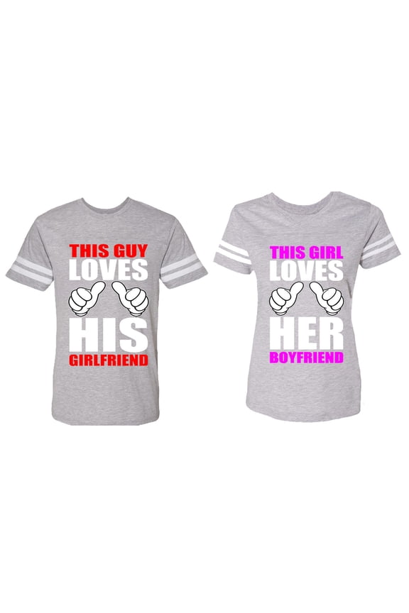 This Guy Lovs His Her Girlfriend Boyfriend Matching Couple Cotton Jerseys (Men Heather / Women Heather) (Men M / Women M)
