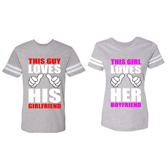 This Guy Lovs His Her Girlfriend Boyfriend Matching Couple Cotton Jerseys (Men Heather / Women Heather) (Men S / Women M)