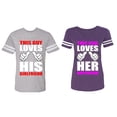 thumbnail image 1 of This Guy Lovs His Her Girlfriend Boyfriend Matching Couple Cotton Jerseys (Men Heather / Women Purple) (Men M / Women XL), 1 of 3