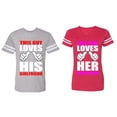 thumbnail image 1 of This Guy Lovs His Her Girlfriend Boyfriend Matching Couple Cotton Jerseys (Men Heather / Women Red) (Men M / Women XXL), 1 of 3