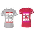 thumbnail image 1 of This Guy Lovs His Her Girlfriend Boyfriend Matching Couple Cotton Jerseys (Men Heather / Women Red) (Men XL / Women S), 1 of 3