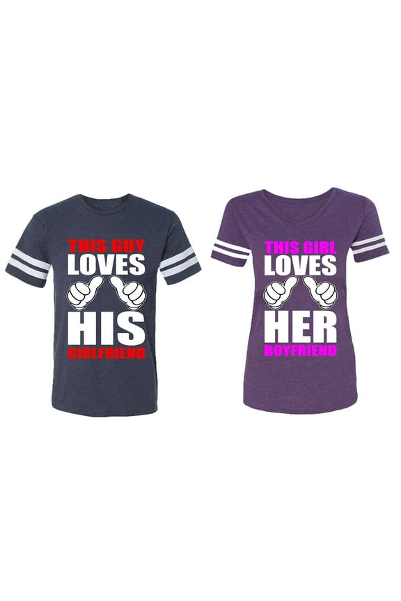 This Guy Lovs His Her Girlfriend Boyfriend Matching Couple Cotton Jerseys (Men Navy / Women Purple) (Men M / Women M)